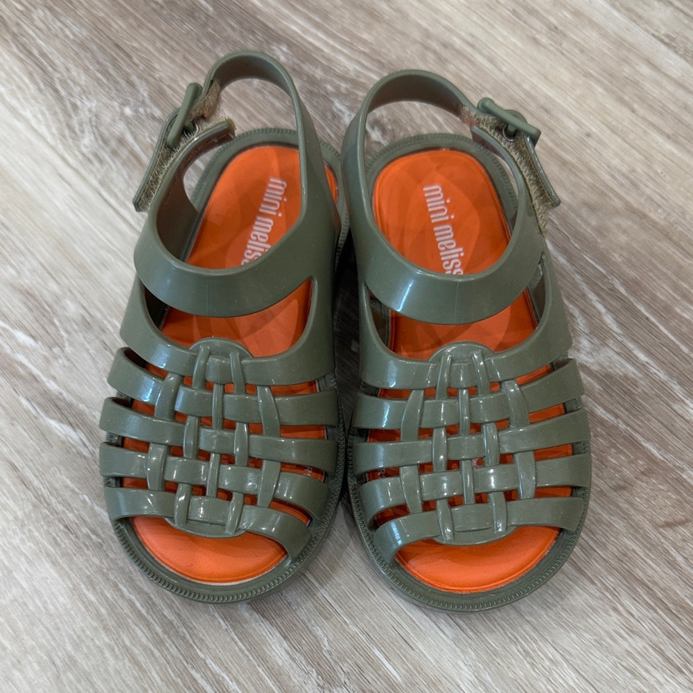Mini Melissa Kids Olive Green Sandals with Orange Soles